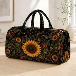 Sunflower And Butterfly Black Botanical Floral For Travel Getaways And Garden Lovers Quilted Weekend Bag
