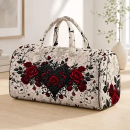 Romantic Gothic Black Heart With Crimson Roses For Dramatic Travel And Date Nights Quilted Weekend Bag