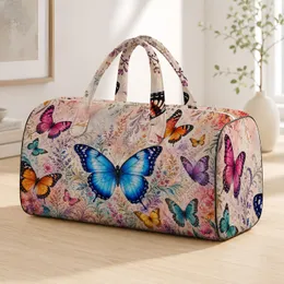 Blue Butterfly Watercolor Garden Boho Vacation Style For Women And Nature Lovers Quilted Weekend Bag