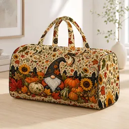 Whimsical Autumn Gnome With Pumpkins And Sunflowers For Cozy Fall Harvest Outings Quilted Weekend Bag