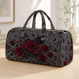 Gothic Black And Red Roses With Berries For Moody Travel Style And Daily Outings Quilted Weekend Bag