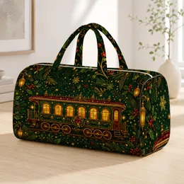 Vintage Holiday Train With Golden Windows For Christmas Travel And Cozy Winter Gifts Quilted Weekend Bag