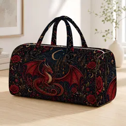 Crimson Dragon Haunted Castle Gothic Fantasy Travel Accessory For Dark Academia Fans Quilted Weekend Bag