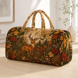 Autumn Woodland Stag With Maple Leaves For Fall Travel And Cozy Getaways Nature Lovers Quilted Weekend Bag