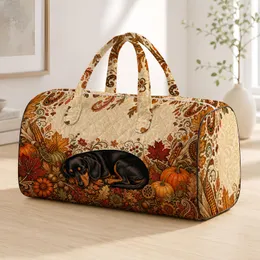 Sleeping Dachshund Autumn Harvest Boho Leaves For Cozy Fall Travel And Dog Lovers Quilted Weekend Bag