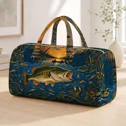 Largemouth Bass Lake Scene For Golden Hour Fishing Trips And Outdoor Anglers Gift Quilted Weekend Bag