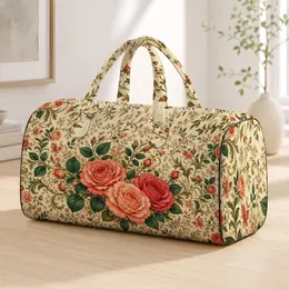 Ivory Rose Garden Floral With Emerald Vines For Resort Getaways And Romantic Travel Quilted Weekend Bag
