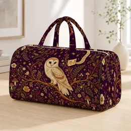 Nocturnal Barn Owl With Golden Vines And Crescent Moon For Elegant Woodland Travel Quilted Weekend Bag