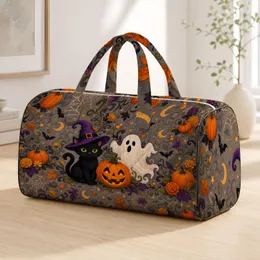Black Cat Ghost Jack O Lantern Halloween Witchy Autumn Travel Style For Spooky Fans Quilted Weekend Bag