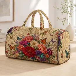 Vintage Garden Bouquet With Butterflies For Spring Travel, Brunch, And Gift Giving Quilted Weekend Bag