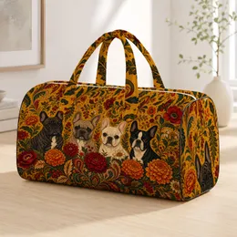 Retro Floral French Bulldog Boston Terrier Garden Motif For Travel And Pet Lovers Quilted Weekend Bag
