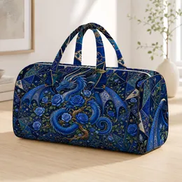 Cobalt Dragon And Blue Roses Eastern Fantasy Travel Style For Gothic Fashion Lovers Quilted Weekend Bag