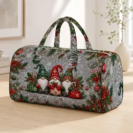 Nordic Winter Gnomes With Holly Berries And Candy Canes For Christmas Travel Style Quilted Weekend Bag
