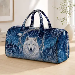 Arctic Snow Wolf Dreamcatcher Icy Blue Winter Forest Travel Style For Nature Lovers Quilted Weekend Bag
