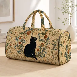 Black Cat Botanical Wreath With Vintage Autumn Florals For Seasonal Travel Cat Lovers Quilted Weekend Bag
