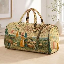 Nostalgic Countryside Washday And Outdoor Cooking Under Blossoming Tree Getaways Quilted Weekend Bag