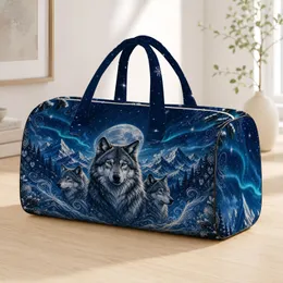 Moonlit Winter Wolf Pack Alpine Wilderness Aurora Travel Style For Nature Lovers Quilted Weekend Bag
