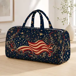 Patriotic Americana Flag With Stars And Scrollwork For Vacation Travel Style Lovers Quilted Weekend Bag