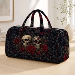 Gothic Floral Skulls With Red Roses For Dark Romance Travel And Festival Style Fans Quilted Weekend Bag