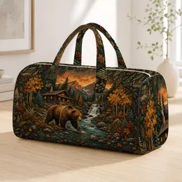 Vintage Brown Bear Mountain Cabin Waterfall Wilderness Lodge Travel For Campers Hikers Quilted Weekend Bag