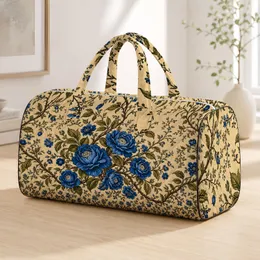 Khaki Blue Climbing Vine Florals For Vintage Travel Style And Holiday Gifting For Her Quilted Weekend Bag