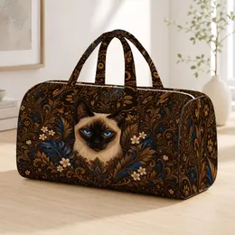Regal Siamese Cat With Chocolate Paisley Florals For Stylish Travel And Cat Lovers Quilted Weekend Bag