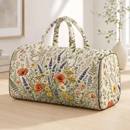 Romantic Wildflower Meadow With Poppies Lavender And Daisies For Countryside Style Quilted Weekend Bag