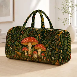 Retro Woodland Mushrooms And Ferns For Autumn Cottagecore Travel And Market Days Quilted Weekend Bag