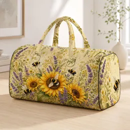 Bee Sunflower Lavender Botanical Garden For Summer Travel And Cottagecore Gifts For Her Quilted Weekend Bag