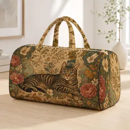 Blue Eyed Tabby Cat With Vintage Florals For Cozy Cottagecore Travel Style Women Quilted Weekend Bag
