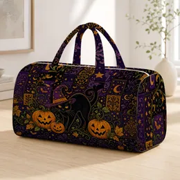 Halloween Black Cat With Pumpkins And Bats For Spooky Fall Travel Lovers Witchy Style Quilted Weekend Bag