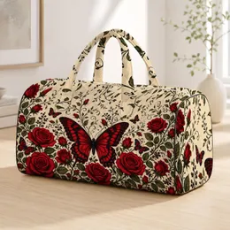 Crimson Rose Gothic Butterfly Romantic Autumn Winter Gift For Dark Floral Lovers Quilted Weekend Bag