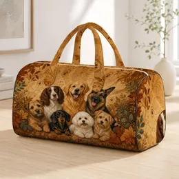 Multi Breed Dog Portrait With Autumn Foliage For Cozy Travel And Dog Lovers Vintage Map Quilted Weekend Bag