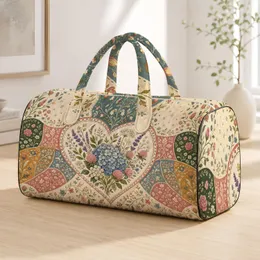 Heart Bouquet Patchwork Garden Florals For Cottagecore Travel And Holiday Gifting Quilted Weekend Bag