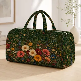 Dark Green Wildflower Meadow Floral Bouquet For Autumn Travel And Holiday Gifts Women Quilted Weekend Bag