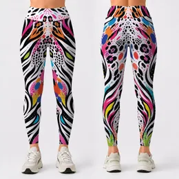 Wild Safari Stripe Splashes In Neon Street Art Style For Gym Yoga And Festival Looks Leggings