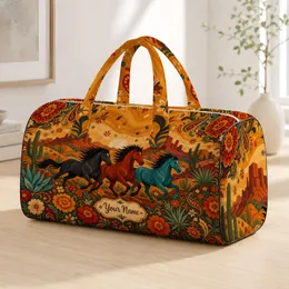 Southwest Wild Horses With Desert Florals For Western Travel And Ranch Style Gifts Quilted Weekend Bag