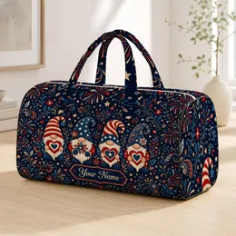 Patriotic Garden Gnomes With Hearts For Fourth Of July Travel And Summer Getaways Quilted Weekend Bag