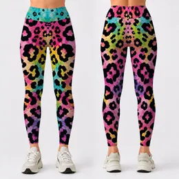 Neon Leopard Rosettes With Tropical Tie Dye Colors For Festival Streetwear Women Leggings