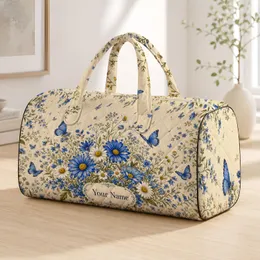 Cobalt Blue Daisy And Butterfly Floral Garden For Travel Getaways And Bridesmaids Quilted Weekend Bag