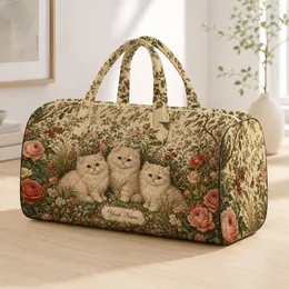 Cream Persian Kittens In Vintage Botanical Garden For Overnight Getaways And Cat Moms Quilted Weekend Bag