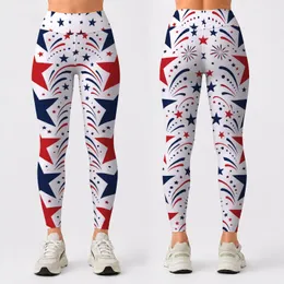 Americana Navy And Crimson Stars On Warm White For Patriotic Summer Outfits Women Leggings