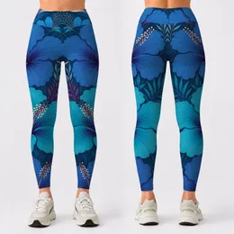 Teal Blue Tropical Hibiscus Florals For Yoga Gym Dance And Beachy Athleisure Style Leggings