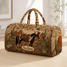 Western Pinto Horse With Saguaro Cactus And Desert Florals For Rodeo Travel Cowgirls Quilted Weekend Bag