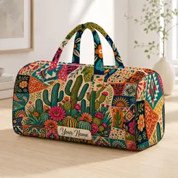 Colorful Cactus Patchwork Desert Floral Southwest Travel Accessory Women's Summer Trips Quilted Weekend Bag