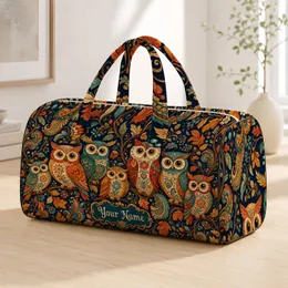 Colorful Folk Art Owls With Autumn Vines For Fall Travel And Boutique Style Lovers Quilted Weekend Bag
