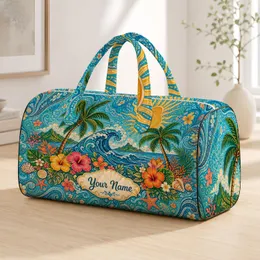 Bohemian Tropical Ocean Wave Palms Aqua Coastal Getaway Vibes For Beach Lover Gifts Quilted Weekend Bag