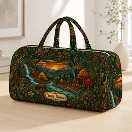 Rustic Boho Mountain Cabin Forest Bear River Sunset Travel Camping Nature Gift For Her Quilted Weekend Bag