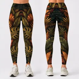 Dark Botanical Foliage Autumn Tropical Boho Yoga Activewear Seasonal Style For Women Leggings