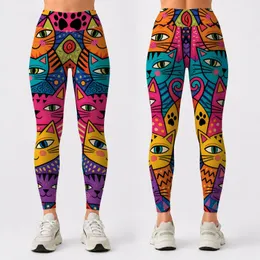 Colorful Cartoon Cat Mosaic For Gym Dance Festivals And Playful Streetwear Lovers Leggings